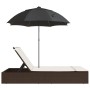 Doppel-Liegestuhl mit Kissen und braunem synthetischem Rattan-Sonnenschirm. von , Liegen - Ref: Foro24-368082, Preis: 260,95 ...