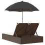 Doppel-Liegestuhl mit Kissen und braunem synthetischem Rattan-Sonnenschirm. von , Liegen - Ref: Foro24-368082, Preis: 260,95 ...