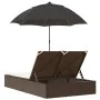 Tumbona doble con cojines y sombrilla ratán sintético marrón de , Tumbonas - Ref: Foro24-368082, Precio: 275,24 €, Descuento: %