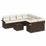 Conjunto de sofá de jardín 9 pcs Marrón Poliratán