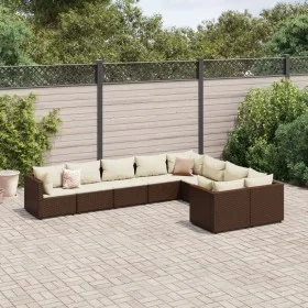 Set de sofás de jardín 9 pzas y cojines ratán sintético marrón de , Conjuntos de jardín - Ref: Foro24-3308313, Precio: 581,90...
