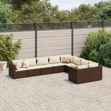 Garden sofa set 9 pieces and brown synthetic rattan cushions by , Garden sets - Ref: Foro24-3308313, Price: 581,90 €, Discoun...