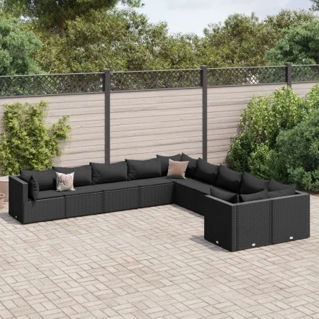 Set of garden sofas and cushions 10 pieces synthetic black rattan by , Garden sets - Ref: Foro24-3308347, Price: 817,98 €, Di...