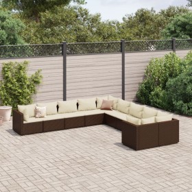 Set de sofás de jardín 10 pzas y cojines ratán sintético marrón de , Conjuntos de jardín - Ref: Foro24-3308345, Precio: 637,4...
