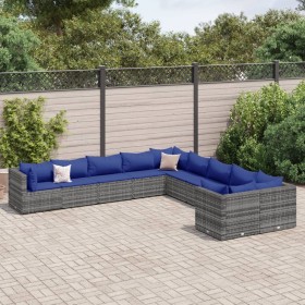 Set de sofás de jardín y cojines 10 pzas ratán sintético gris de , Conjuntos de jardín - Ref: Foro24-3308351, Precio: 713,54 ...
