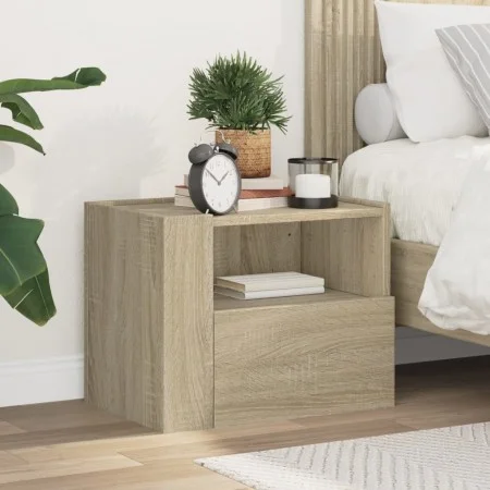 Wall-mounted bedside table in smoked oak color, measuring 45x30x35 cm. by , Nightstands - Ref: Foro24-848315, Price: 41,62 €,...