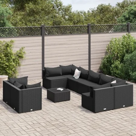Set of garden sofas and cushions 10 pieces synthetic black rattan by , Garden sets - Ref: Foro24-3308307, Price: 699,78 €, Di...