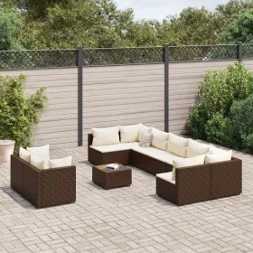 Garden sofa set 10 pieces and brown synthetic rattan cushions by , Garden sets - Ref: Foro24-3308305, Price: 796,46 €, Discou...