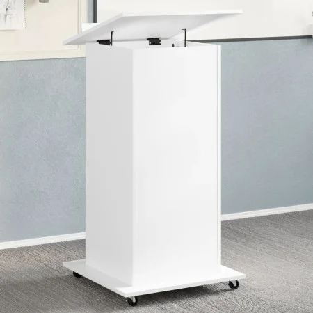 Engineered wood white lectern with wheels and drawer 55x55x107 cm by , Desks - Ref: Foro24-848024, Price: 130,50 €, Discount: %