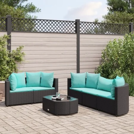 6-piece garden sofa set with black synthetic rattan cushions by , Garden sets - Ref: Foro24-3308420, Price: 437,14 €, Discoun...