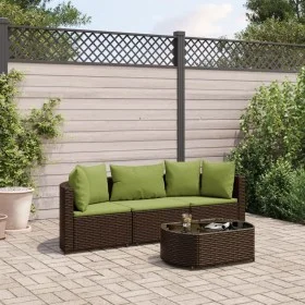 Set de sofás de jardín 4 pzas y cojines ratán sintético marrón de , Conjuntos de jardín - Ref: Foro24-3308366, Precio: 330,75...