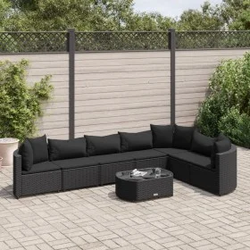 Set of garden sofas and cushions, 8 pieces, black synthetic rattan by , Garden sets - Ref: Foro24-3308387, Price: 568,59 €, D...