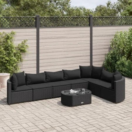 Set of garden sofas and cushions, 8 pieces, black synthetic rattan by , Garden sets - Ref: Foro24-3308387, Price: 568,59 €, D...