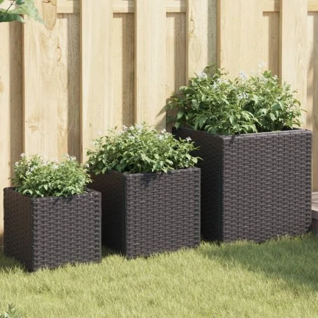 3 black synthetic rattan planters by , Pots and planters - Ref: Foro24-366395, Price: 82,96 €, Discount: %