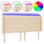 Cabecero con LED de tela color crema 183x16x118/128 cm
