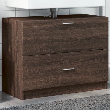 Waschbeckenunterschrank aus braunem Eichenfurnierholz 78x37x59 cm. von , Badezimmermöbel - Ref: Foro24-848121, Preis: 92,09 €...