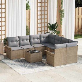 Conjunto de sofá de jardín 9 pcs Beige Poliratán
