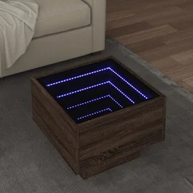 Side table with LED made of brown oak engineered wood, 40x40x30cm. by , Coffee table - Ref: Foro24-847503, Price: 61,43 €, Di...