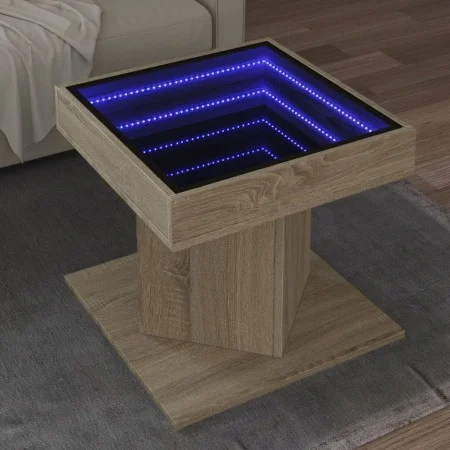 Center table and LED engineered oak wood Sonoma 50x50x45 cm by , Coffee table - Ref: Foro24-847562, Price: 87,27 €, Discount: %