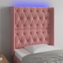 Cabecero con LED de terciopelo rosa 83x16x118/128 cm