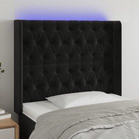 Cabecero con LED de terciopelo negro 93x16x118/128 cm