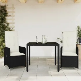 Garden table and 3-piece chair set with black synthetic rattan cushions. by , Garden sets - Ref: Foro24-3276987, Price: 345,5...