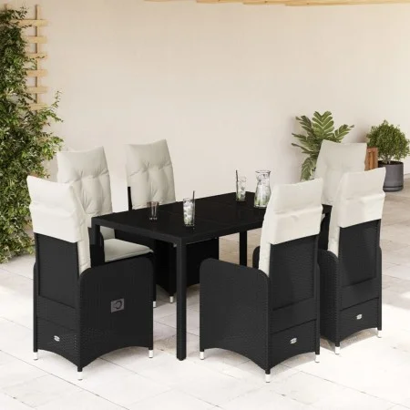 Set de mesa y sillas de jardín 7 pzas y cojines ratán PE negro de , Conjuntos de jardín - Ref: Foro24-3276991, Precio: 869,11...