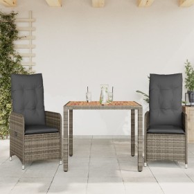 Garden table and 3-piece chair set with gray synthetic rattan cushions by , Garden sets - Ref: Foro24-3277019, Price: 313,83 ...