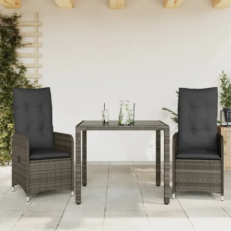 Garden table and 3-piece chair set with gray synthetic rattan cushions by , Garden sets - Ref: Foro24-3277031, Price: 357,36 ...
