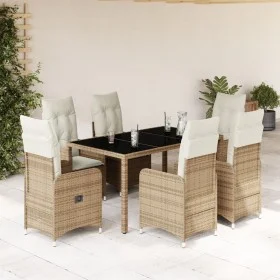 Gartentisch- und Stuhlset, 7-teilig, mit PE-Rattan-Beige-Kissen. von , Gartensets - Ref: Foro24-3277099, Preis: 853,10 €, Rab...