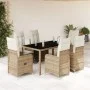 Set de mesa y sillas de jardín 7 pzas y cojines ratán PE beige de , Conjuntos de jardín - Ref: Foro24-3277099, Precio: 853,03...