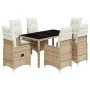 Set de mesa y sillas de jardín 7 pzas y cojines ratán PE beige de , Conjuntos de jardín - Ref: Foro24-3277099, Precio: 853,03...
