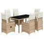 Set de mesa y sillas de jardín 7 pzas y cojines ratán PE beige de , Conjuntos de jardín - Ref: Foro24-3277099, Precio: 888,87...