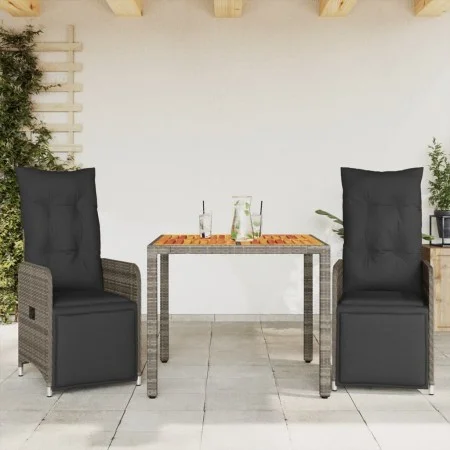 Garden table and 3-piece chair set with gray synthetic rattan cushions by , Garden sets - Ref: Foro24-3277157, Price: 371,28 ...
