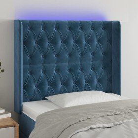 Cabecero con LED de terciopelo azul oscuro 103x16x118/128 cm