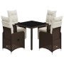 Garden table and 5-piece chair set with brown synthetic rattan cushions. by , Garden sets - Ref: Foro24-3277188, Price: 600,3...