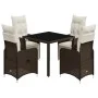Garden table and 5-piece chair set with brown synthetic rattan cushions. by , Garden sets - Ref: Foro24-3277188, Price: 654,8...