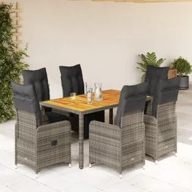 Garden table and 7-piece chairs set with gray synthetic rattan cushions. by , Garden sets - Ref: Foro24-3277160, Price: 1,00 ...