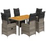 Garden table and 7-piece chairs set with gray synthetic rattan cushions. by , Garden sets - Ref: Foro24-3277160, Price: 1,00 ...