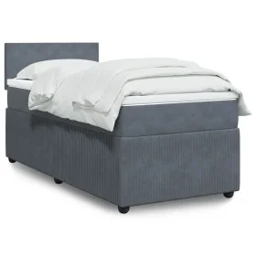 Box spring bed with dark gray velvet mattress 100x200 cm by , Beds and slatted bases - Ref: Foro24-3287657, Price: 347,43 €, ...
