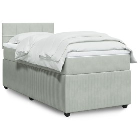 Box spring bed with light gray velvet mattress 100x200 cm by , Beds and slatted bases - Ref: Foro24-3287662, Price: 365,69 €,...