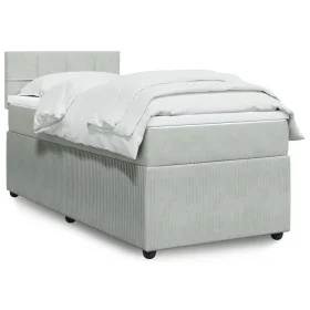 Box spring bed with light gray velvet mattress 100x200 cm by , Beds and slatted bases - Ref: Foro24-3287662, Price: 342,65 €,...