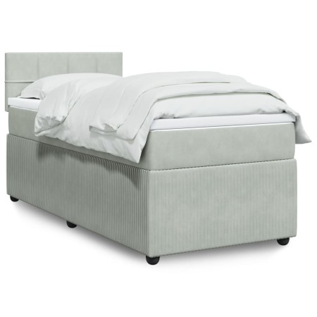 Box spring bed with light gray velvet mattress 100x200 cm by , Beds and slatted bases - Ref: Foro24-3287662, Price: 348,87 €,...