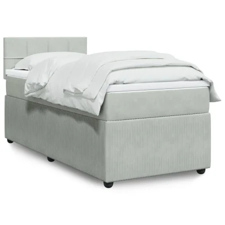 Box spring bed with light gray velvet mattress 100x200 cm by , Beds and slatted bases - Ref: Foro24-3287662, Price: 337,55 €,...