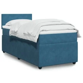 Cama box spring con colchón terciopelo azul 100x200 cm de , Camas y somieres - Ref: Foro24-3287660, Precio: 346,23 €, Descuen...