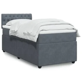 Box spring bed with dark gray velvet mattress 100x200 cm by , Beds and slatted bases - Ref: Foro24-3287669, Price: 359,79 €, ...