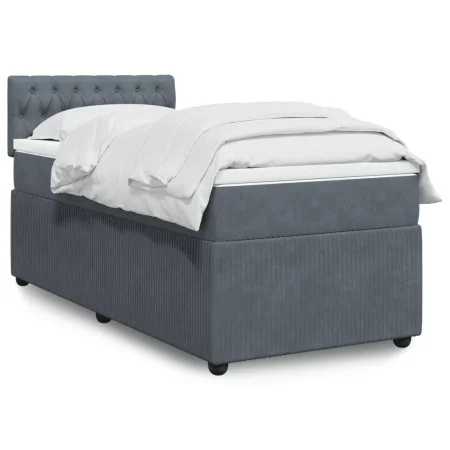 Box spring bed with dark gray velvet mattress 100x200 cm by , Beds and slatted bases - Ref: Foro24-3287669, Price: 359,79 €, ...