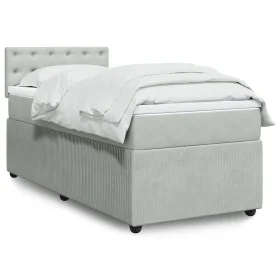Box spring bed with light gray velvet mattress 100x200 cm by , Beds and slatted bases - Ref: Foro24-3287674, Price: 344,15 €,...