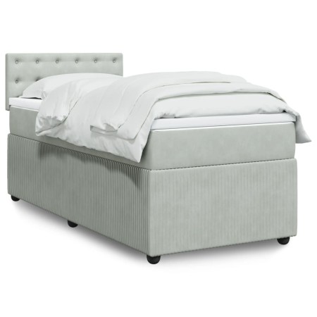 Box spring bed with light gray velvet mattress 100x200 cm by , Beds and slatted bases - Ref: Foro24-3287674, Price: 355,81 €,...