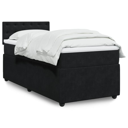 Cama box spring con colchón terciopelo negro 100x200 cm de , Camas y somieres - Ref: Foro24-3287676, Precio: 356,94 €, Descue...